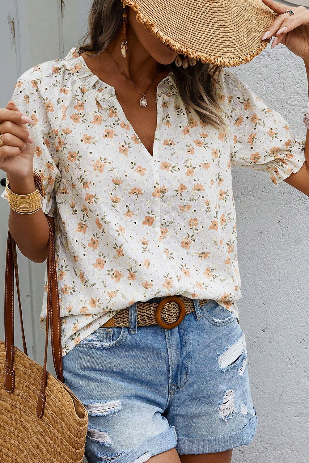 Levoire | Récolte De Vin Inspiré Blouse À Fleurs Avec Manches Bouffantes