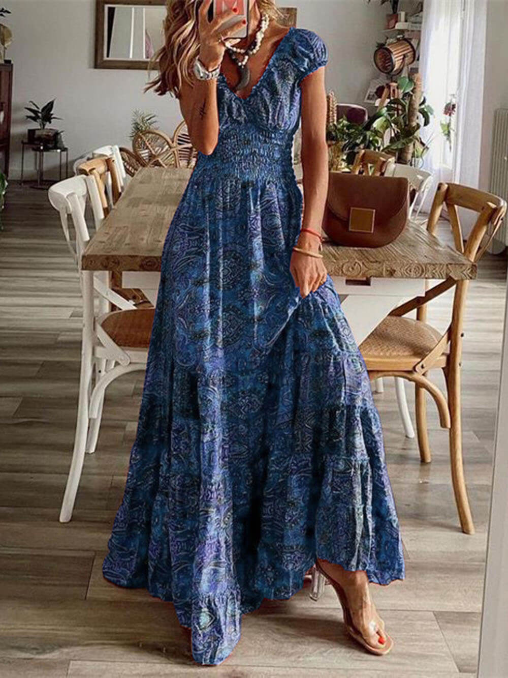 Levoire | Robe Maxi Imprimée Pour Femmes Bleu
