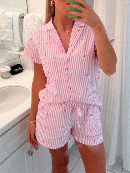 Levoire | Two-Piece Pajama Set With Button-Down Collar And Shorts Rosa