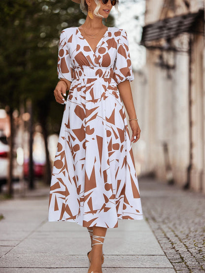 Levoire | Robe Avec Motif Géométrique Et Décolleté En V Orange