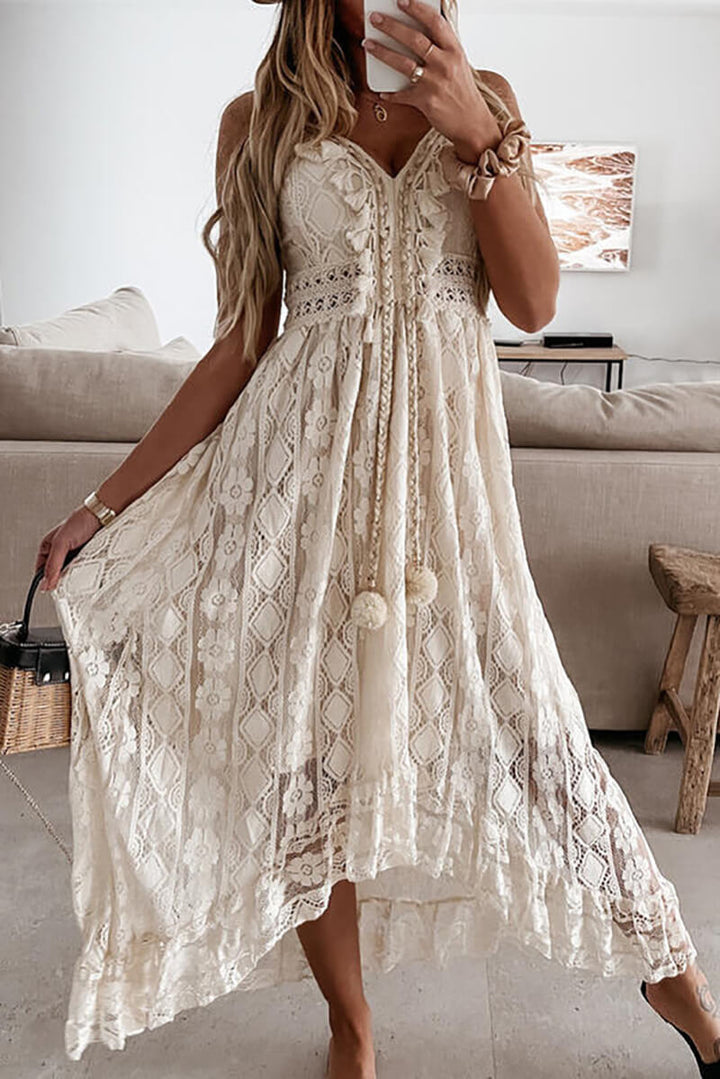 Levoire | Robe Midi Saumon Avec Dentelle Et Volants