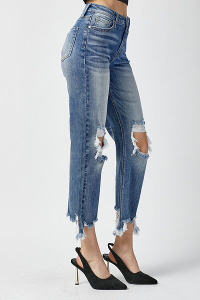 Levoire | Jean Droit Cropped Usé Taille Haute