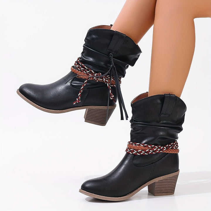 Levoire | Bottes Cowboy Pour Femmes Avec Pompon Et Sangle Tressée