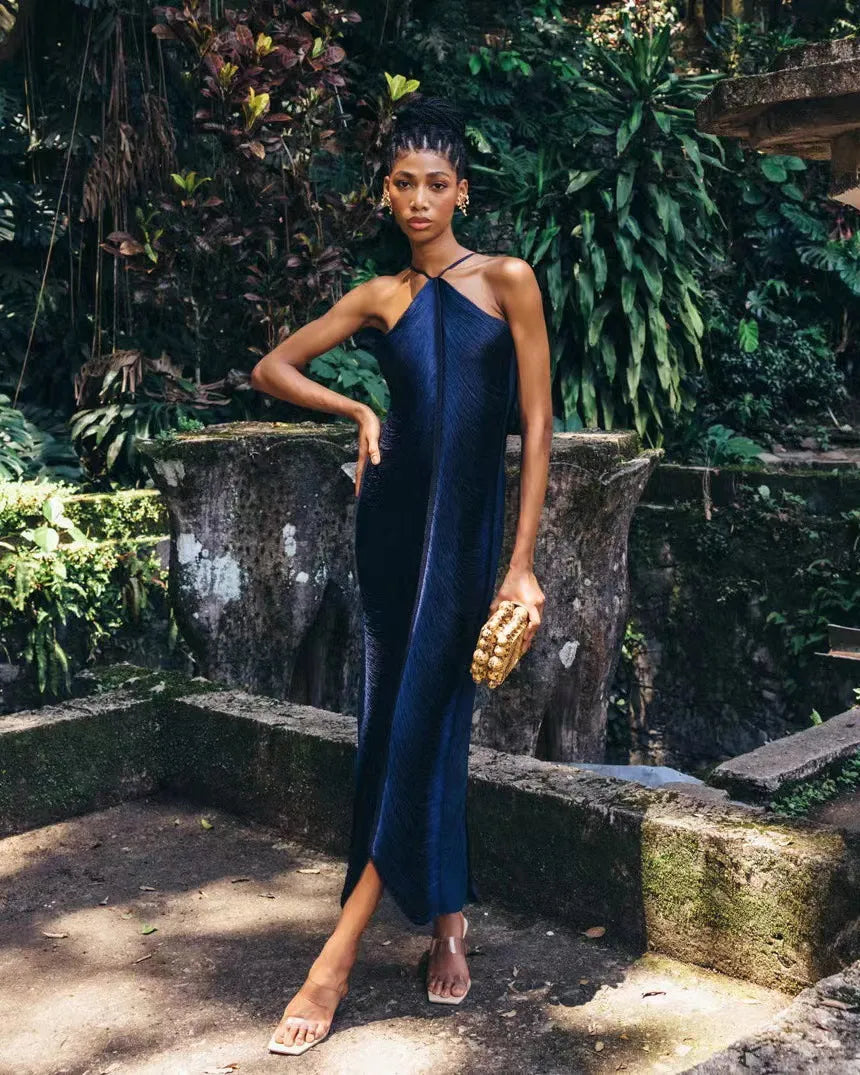 Levoire | Robe À Franges À Manches Longues Élégante Robe D'Été Pour Femmes Bleu