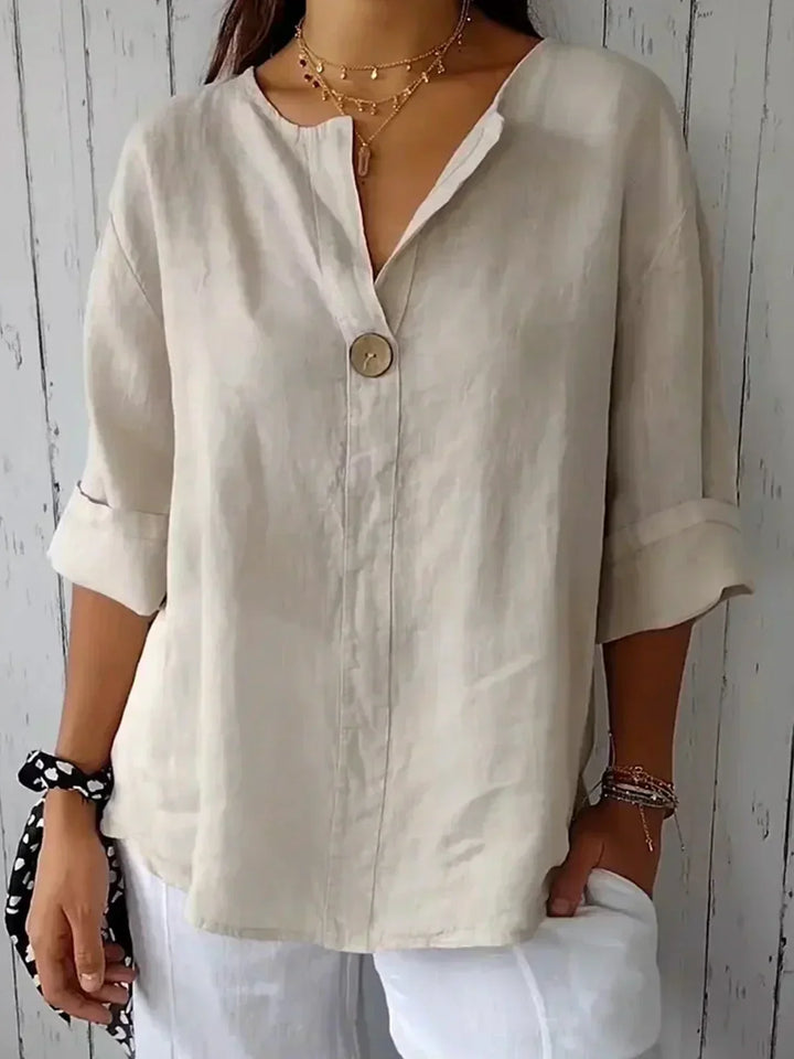 Levoire | Chemise Col En V En Coton-Lin Beige