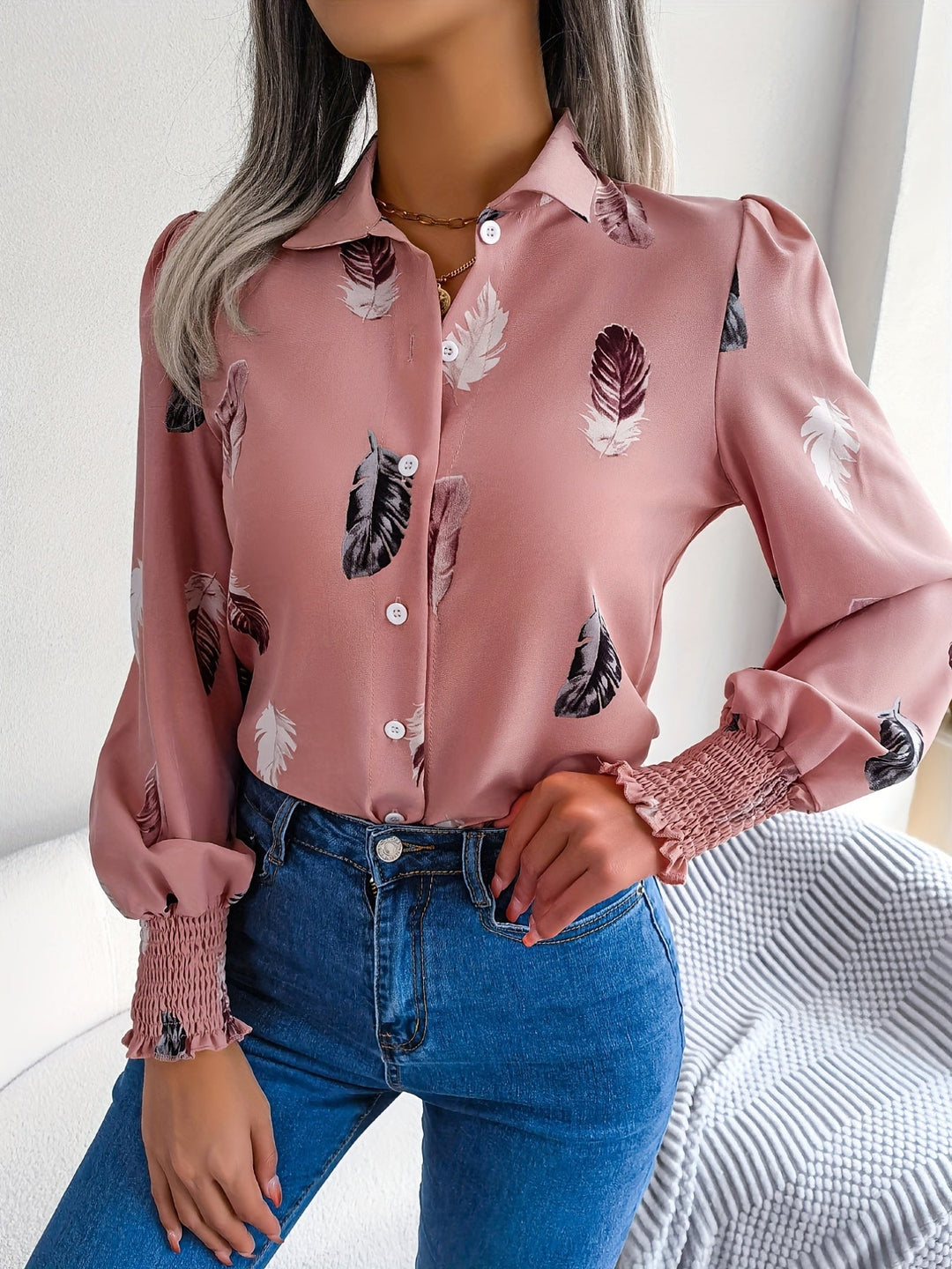 Levoire | Rennot-T-Shirts With Feather Patterns And Short Sleeves Couleur rose pâle