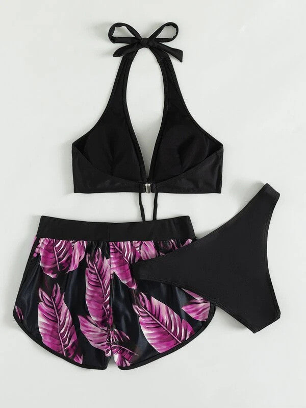 Levoire | Ensemble Bikini Bottom Et Shorts Pour Femmes Lila