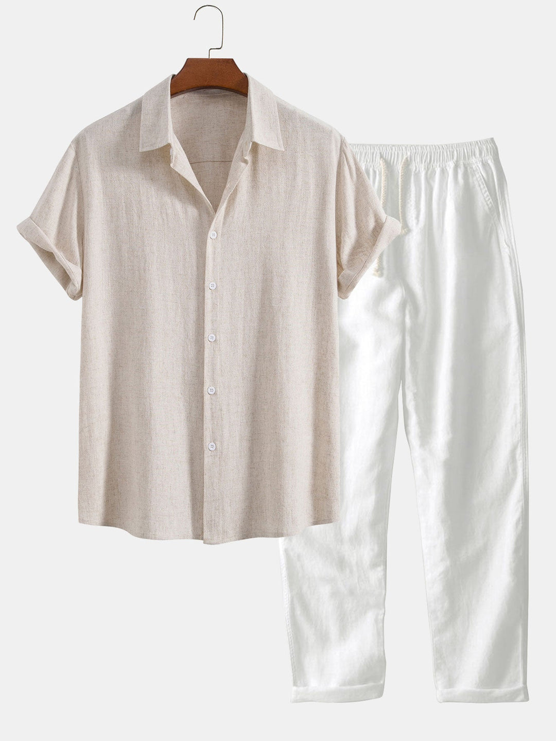 Levoire | T-Shirt En Mélange De Viscose À Boutons & Pantalons À Coupe Droite beige - Épuisé