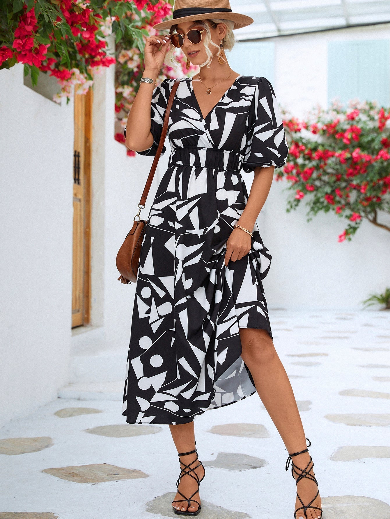 Levoire | Robe Avec Motif Géométrique Et Décolleté En V Noir