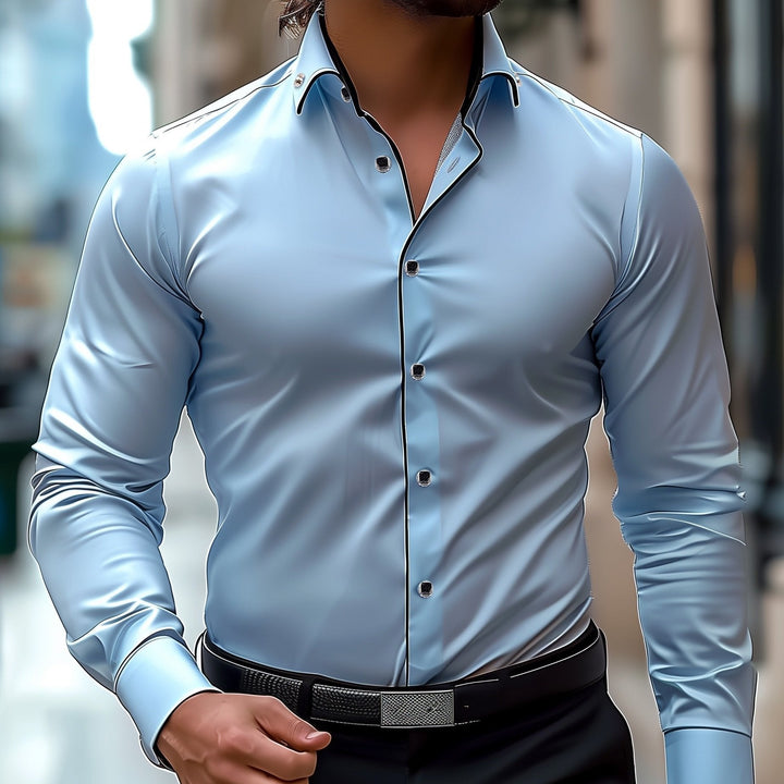 Levoire | Chemise D'Affaires À Manches Longues De Couleur Contrastée bleu plus