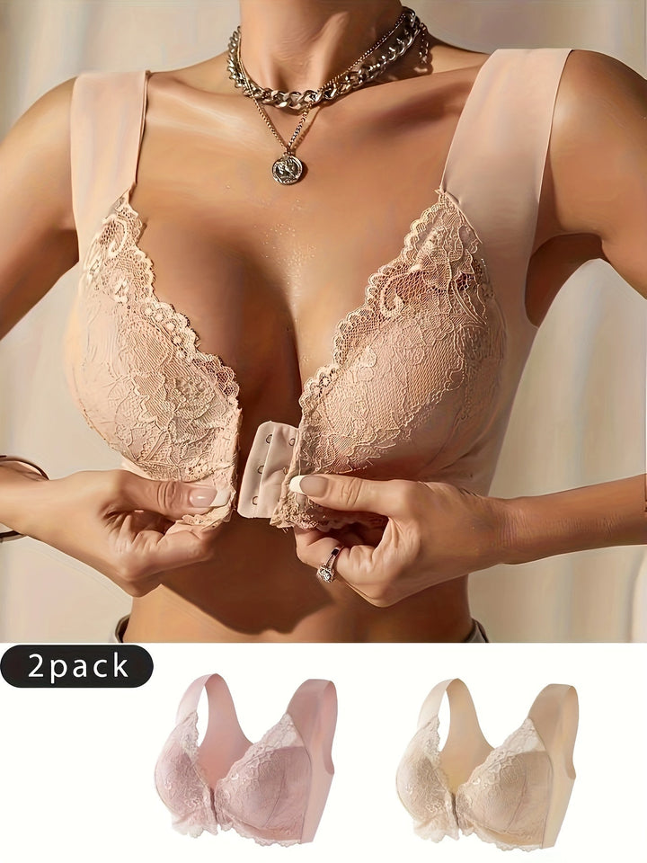 Levoire | Ensemble De Deux Soutiens-Gorge Pour Femmes Avec Fermeture À Crochet Et Détails En Dentelle Couleur de la peau + Rose clair