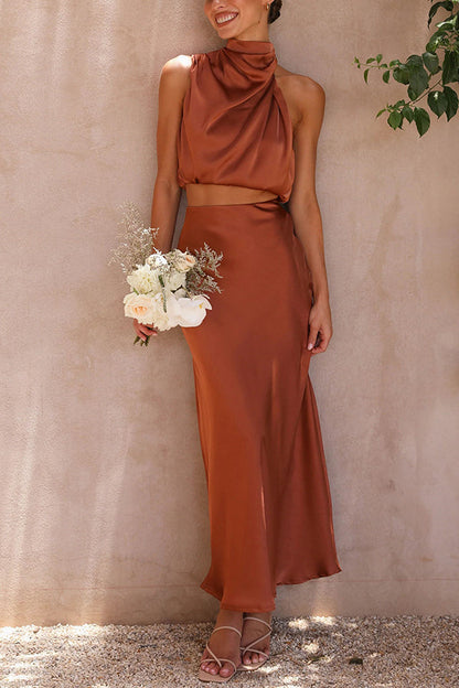 Levoire | ensembles de robe en satin deux pièces Marron