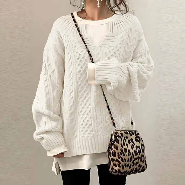 Levoire | Grande Taille Pull Pour Femmes Avec Col Ouvert Blanc