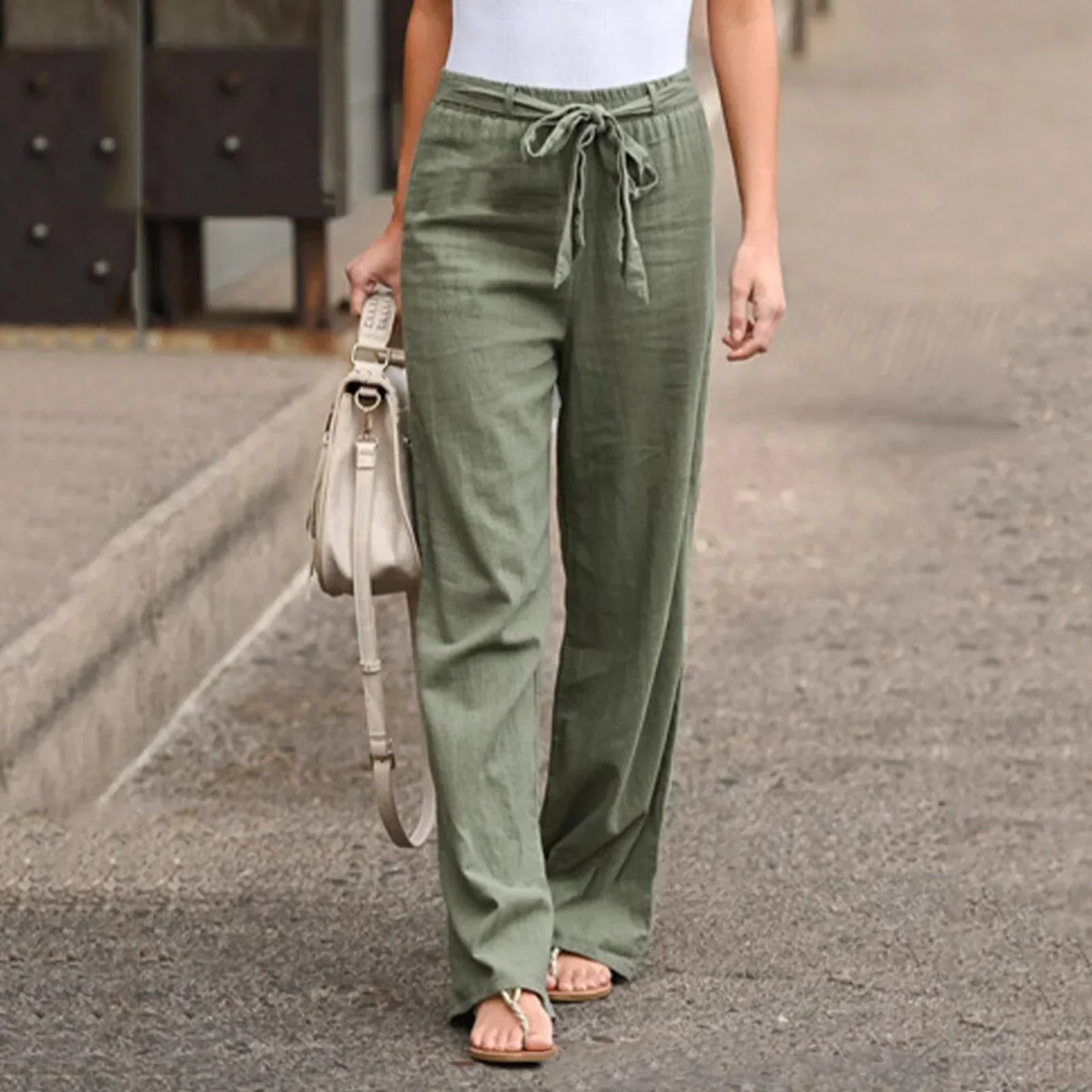 Levoire | Pantalons En Lin Confortables Avec Une Coupe Appropriée Et Un Style Varié Vert