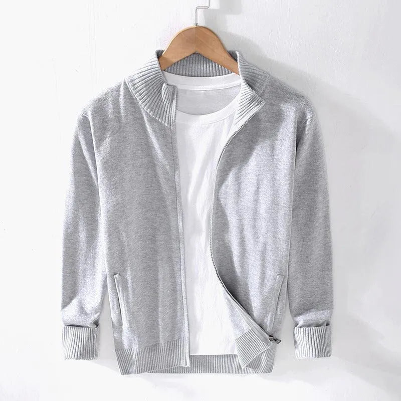 Levoire | Pull-over en laine à zip pour hommes Slim-Fit uni Gris