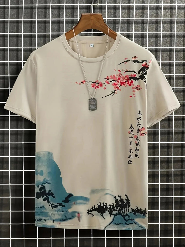 Levoire | T-Shirt Homme Design Fleurs Et Vagues Khaki