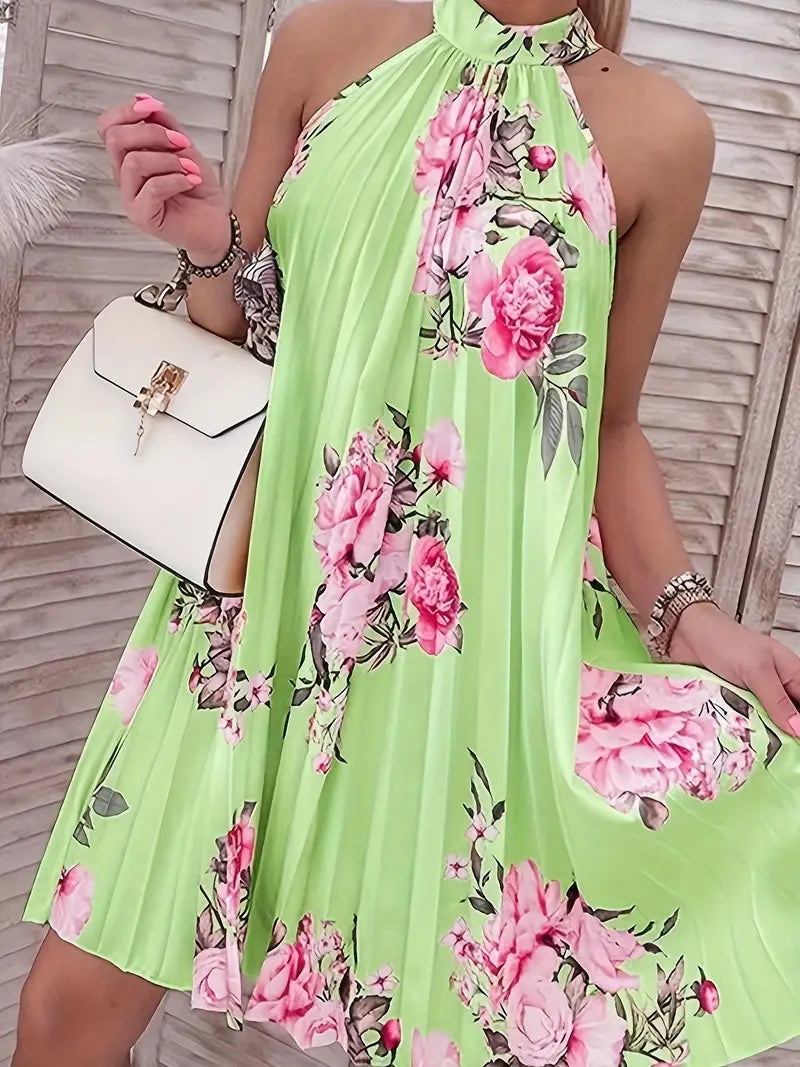 Levoire | Robe Sans Manches Plissée Avec Imprimé Floral Blanc