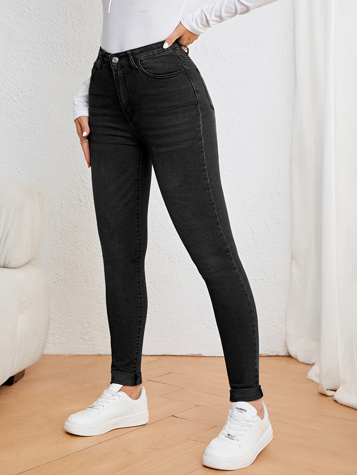 Levoire | Vert Olive Jeans Slim Fit Taille Haute Denim Élastique Noir