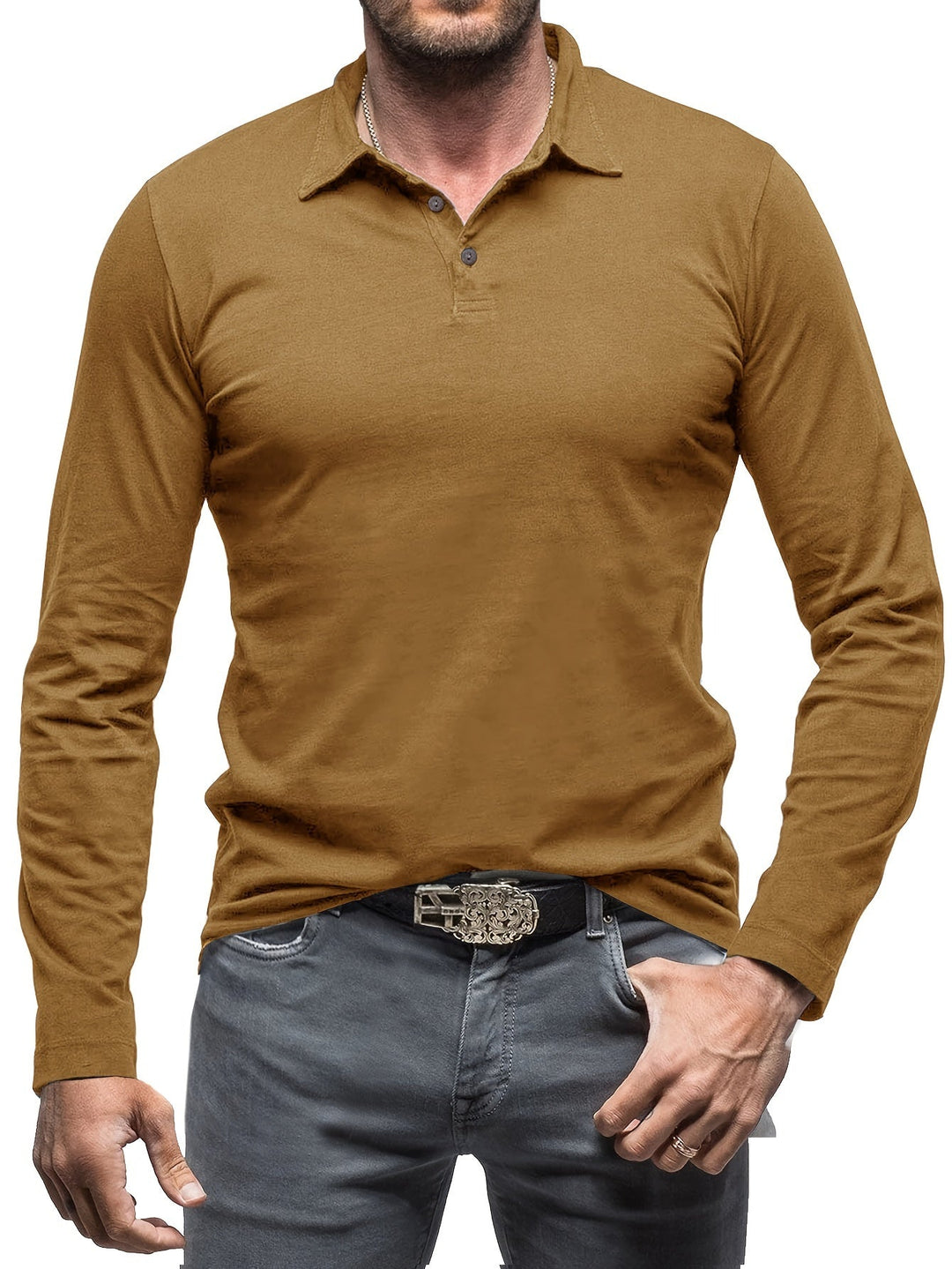 Levoire | T-Shirt Henley À Manches Longues Unies Pour Hommes