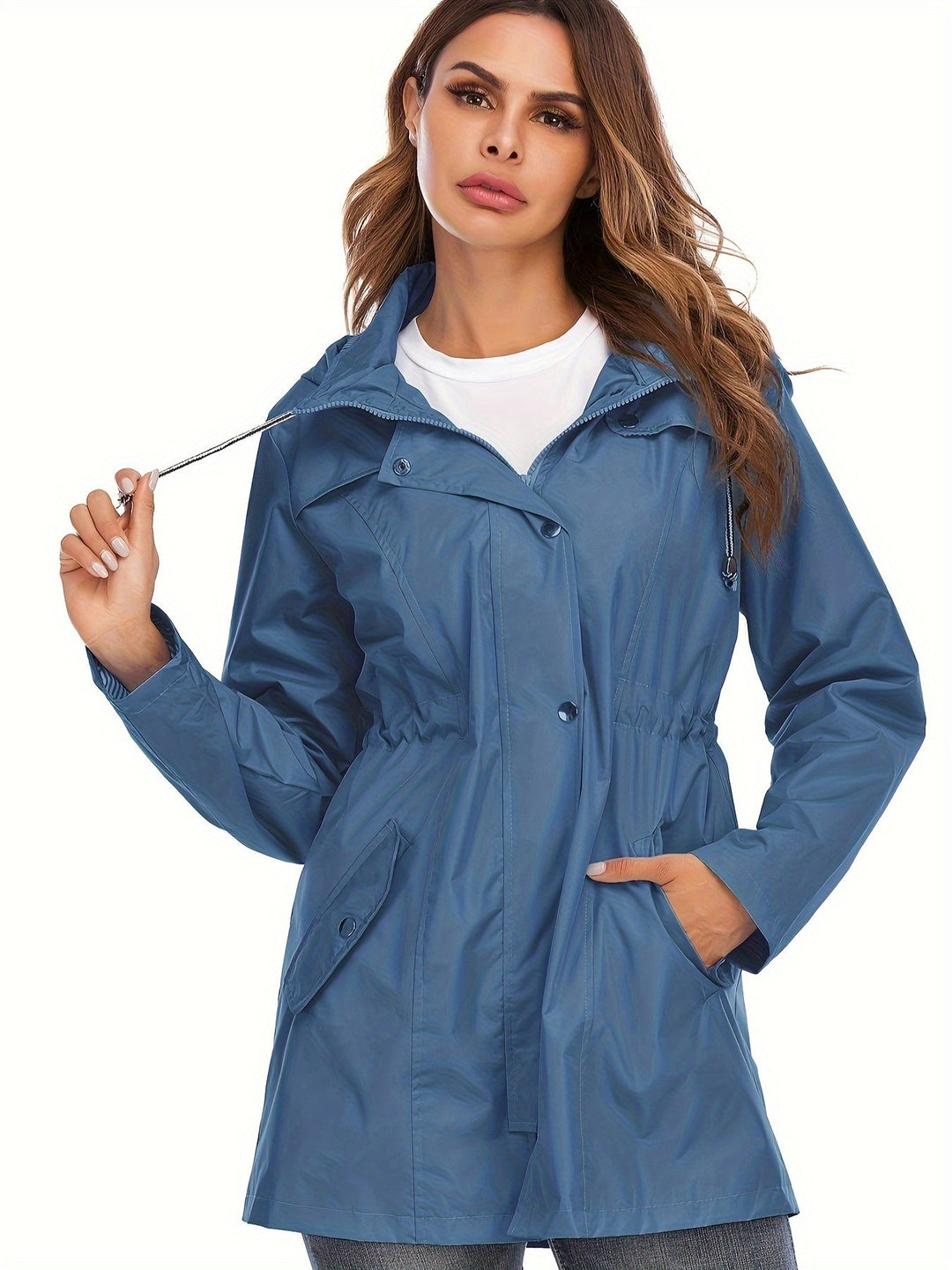 Levoire | Veste Mi-Longue Imperméable Avec Capuche Et Fermeture Éclair Roi bleu