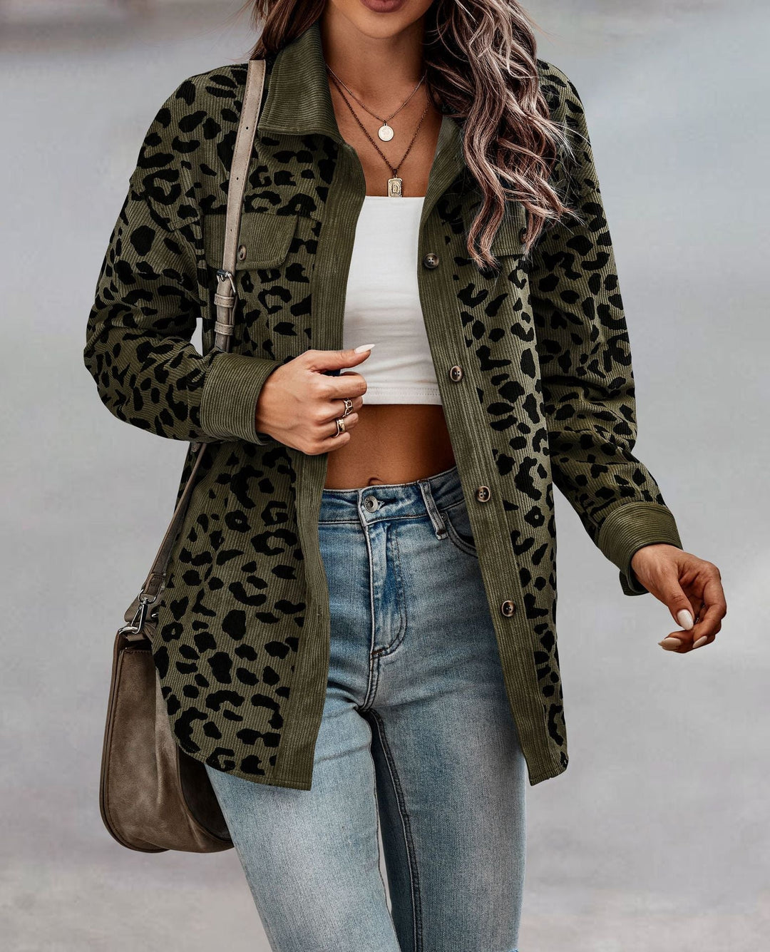 Levoire | Chemise Veste Avec Motif Léopard Vert olive