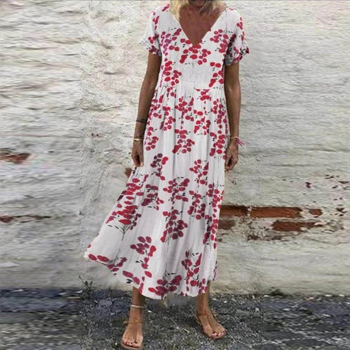 Levoire | Robe à fleurs Élégance Estivale en Coton et Rayonne Blanche et Rose