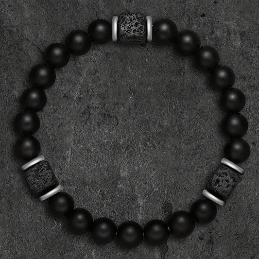 Levoire | Bracelet en Onyx Mat avec Perles Naturelles et Style Sophistiqué pour Tous Noir-Argent