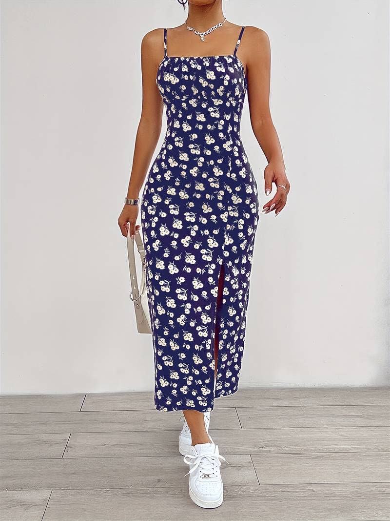 Levoire | Robe Cami À Bretelles Séparées Avec Imprimé Floral Bleu