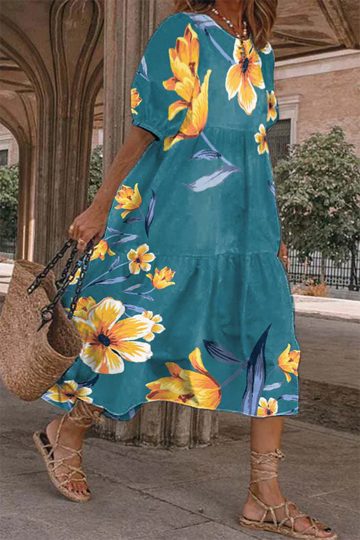 Levoire | Robes avec jupe pastel et col rond à l'imprimé décontracté Vert