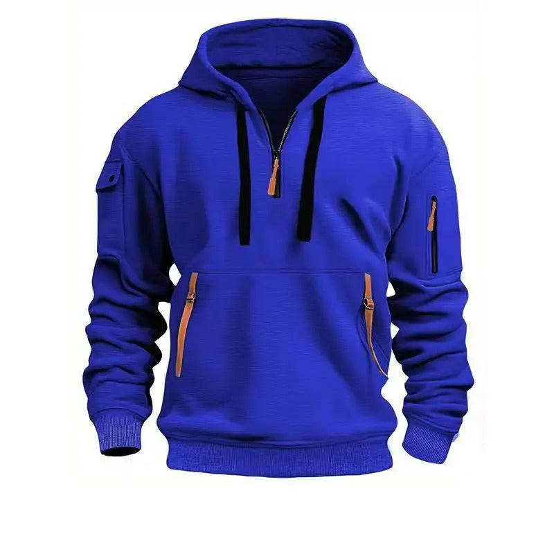 Levoire | Sweat À Capuche Zippé Demi À Manches Longues Avec Poches Bleu