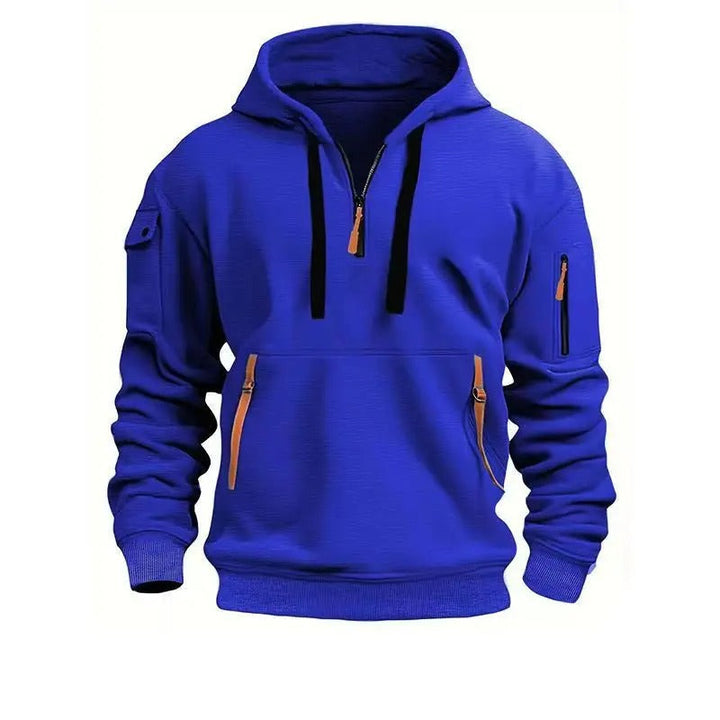 Levoire | Sweat À Capuche Zippé Demi À Manches Longues Avec Poches Bleu