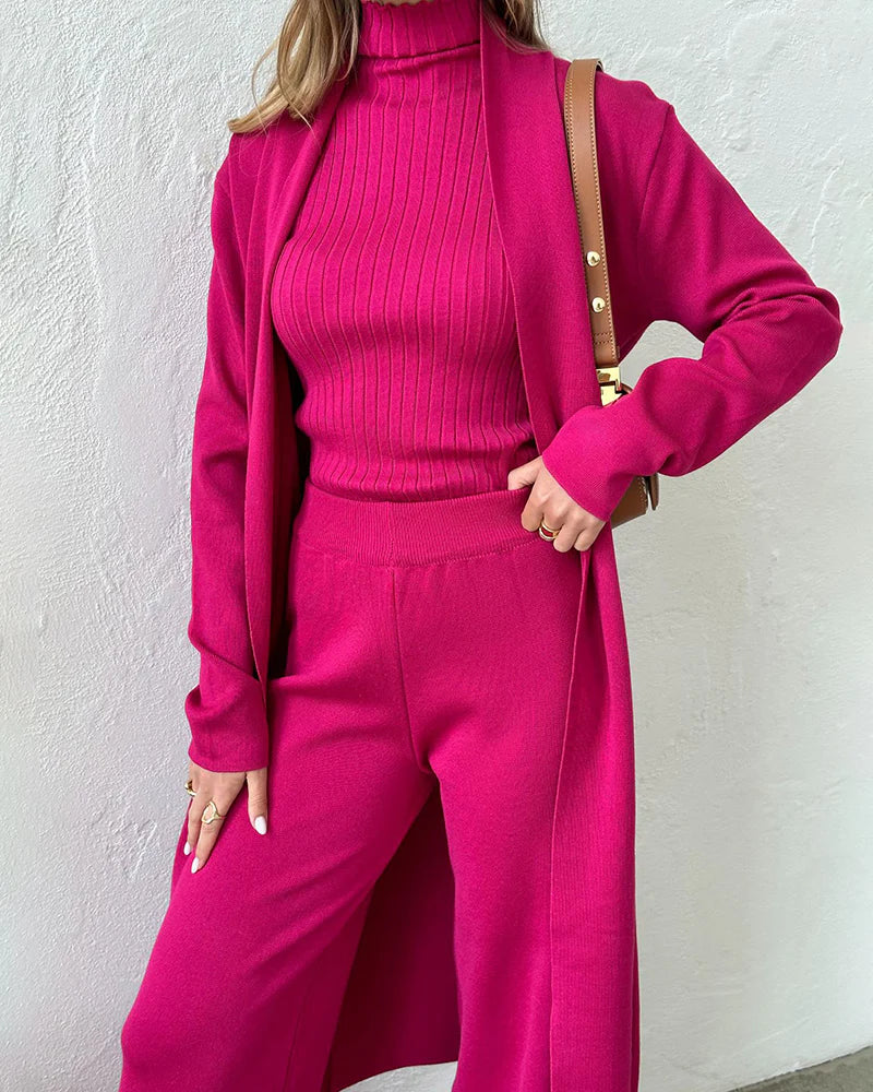 Levoire | Sans Manches Manteau En Tricot Long Pantalon Large Ensemble De Trois