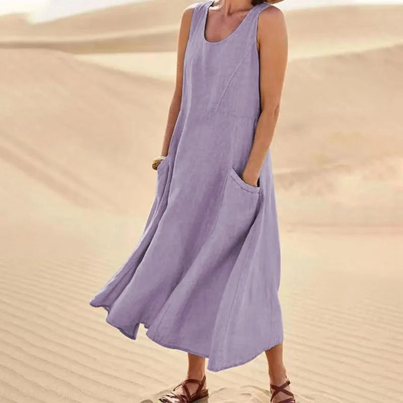 Levoire | Robe En Lin Sans Manches Avec Poches Pour Femmes Lilas