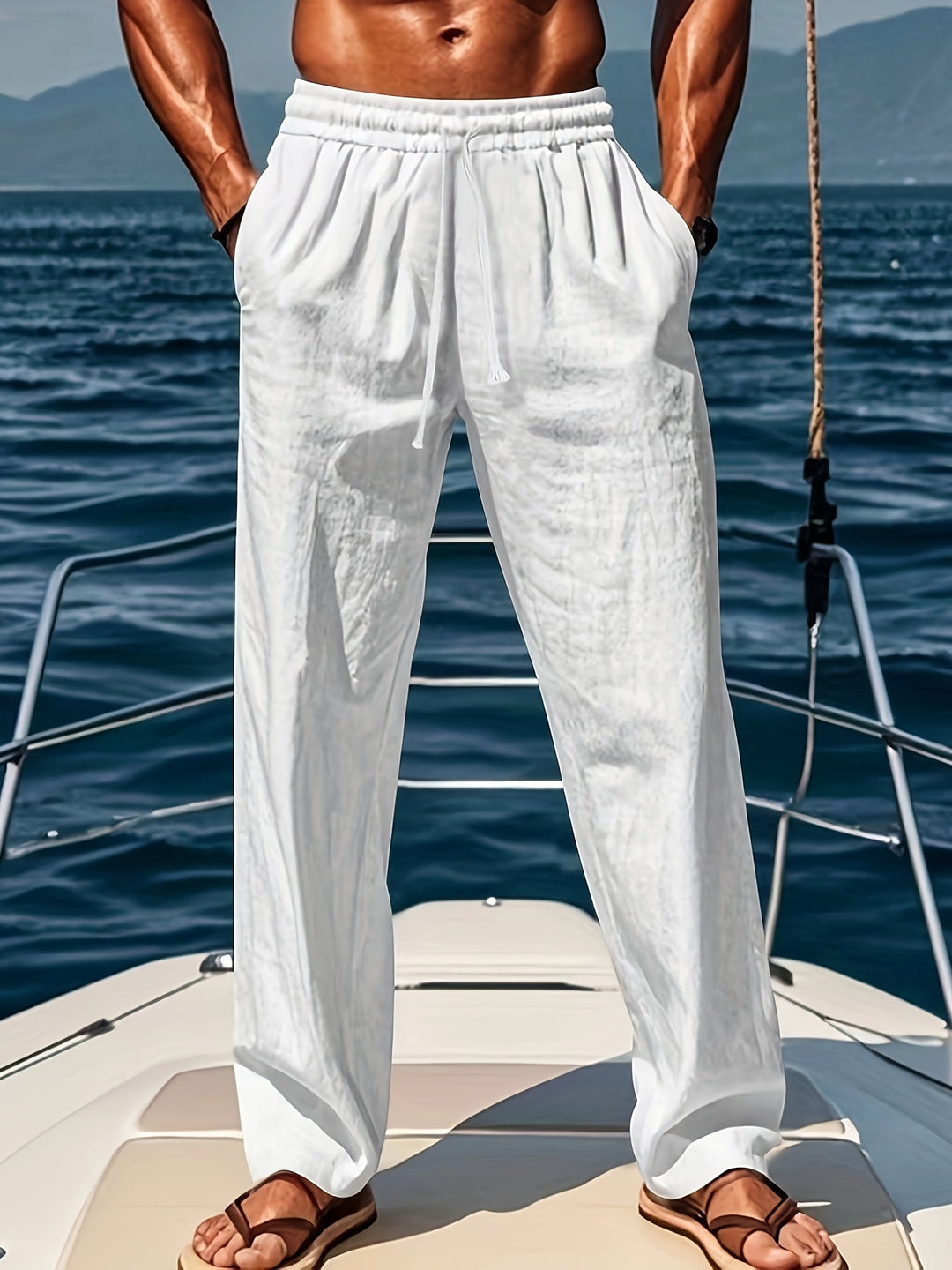Levoire | Pantalon De Plage Pour Hommes En Coton Avec Cordons Blanc