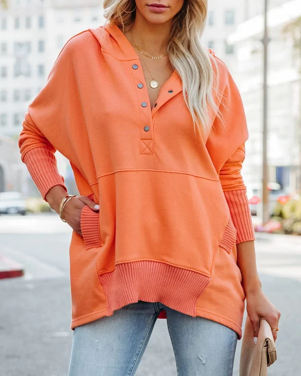 Levoire | Sweat À Capuche Tendance Pour Femmes Avec Décolleté En V Orange