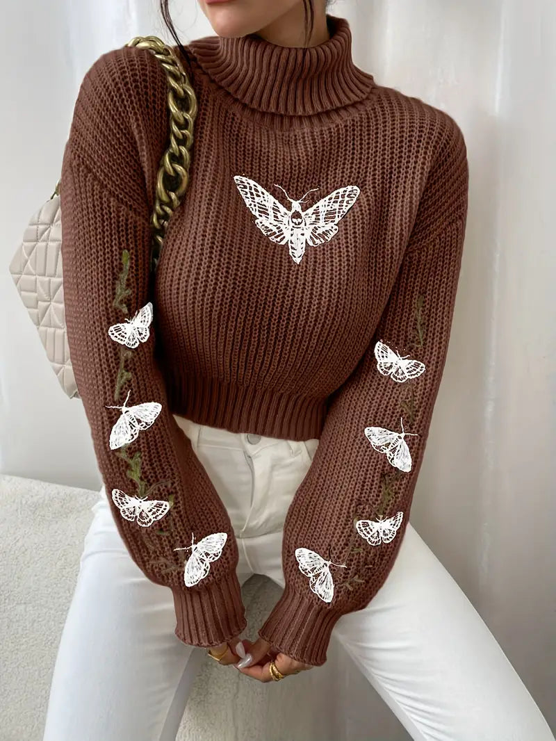 Levoire | Pull Papillon à Col Montant Élégant tummanruskea