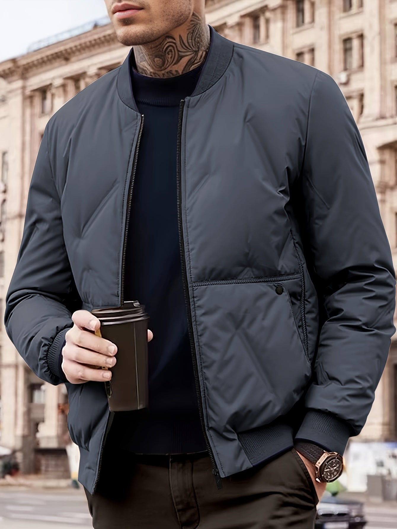 Levoire | Veste À Col Baseball À Manches Longues Avec Fermeture Éclair Gris foncé