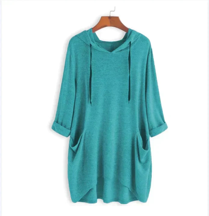 Levoire | Sweat À Capuche Femme Uni Coupe Décontractée Avec Poches Irrégulières Mer bleu