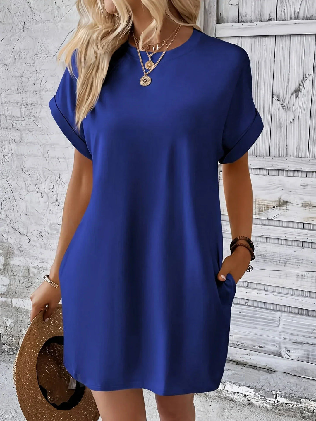Levoire | Robe Avec Col Rond Et Poches Bleu