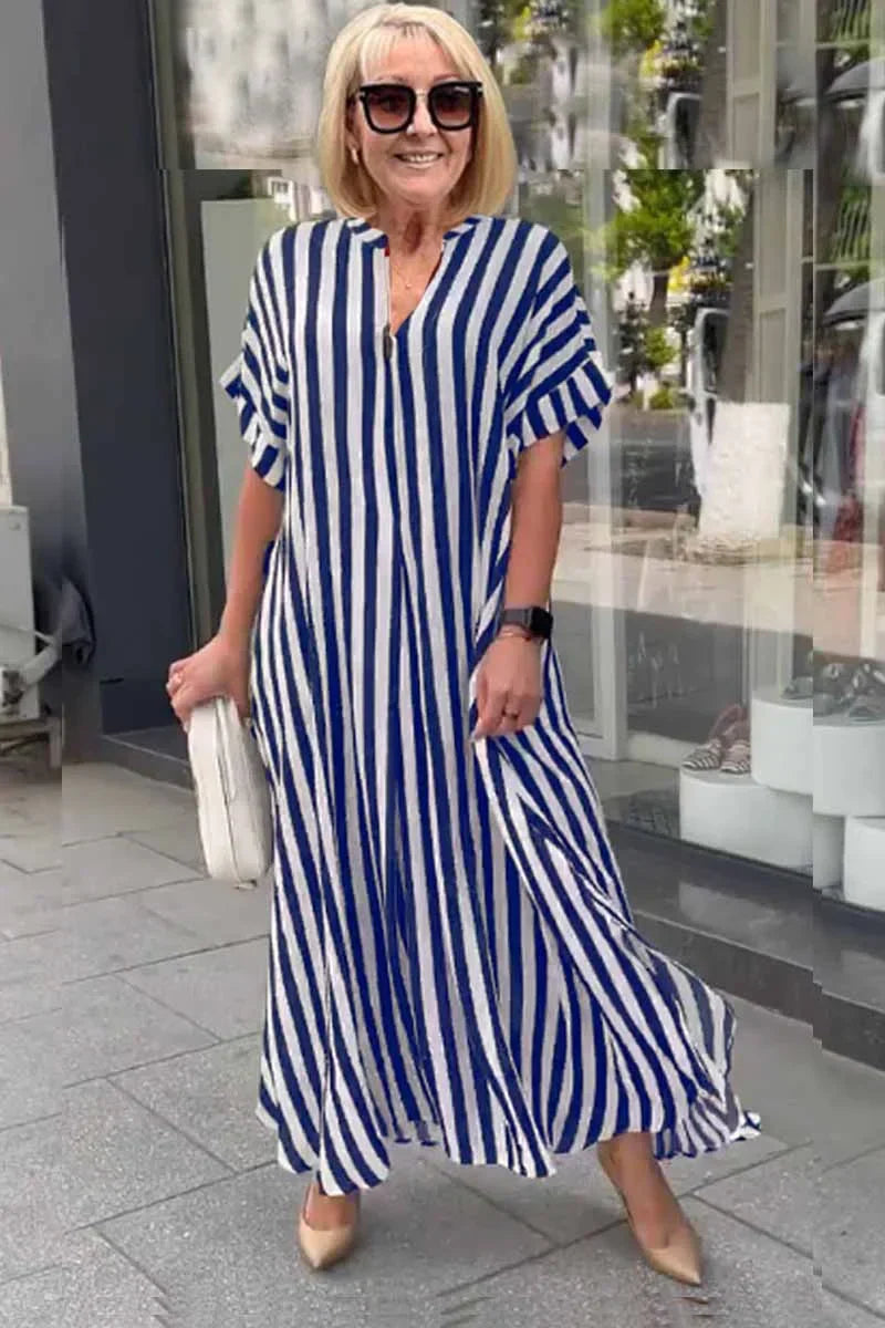 Levoire | Robe boho à manches courtes avec cardigan rayé fendu Bleu
