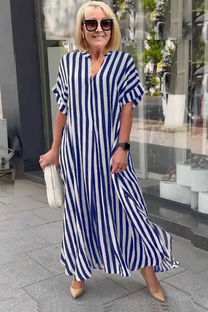 Levoire | Robe boho à manches courtes avec cardigan rayé fendu Bleu