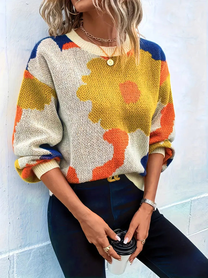 Levoire | Pull À Col Rond À Motif Floral Style Artistique Et Confort Polyvalent