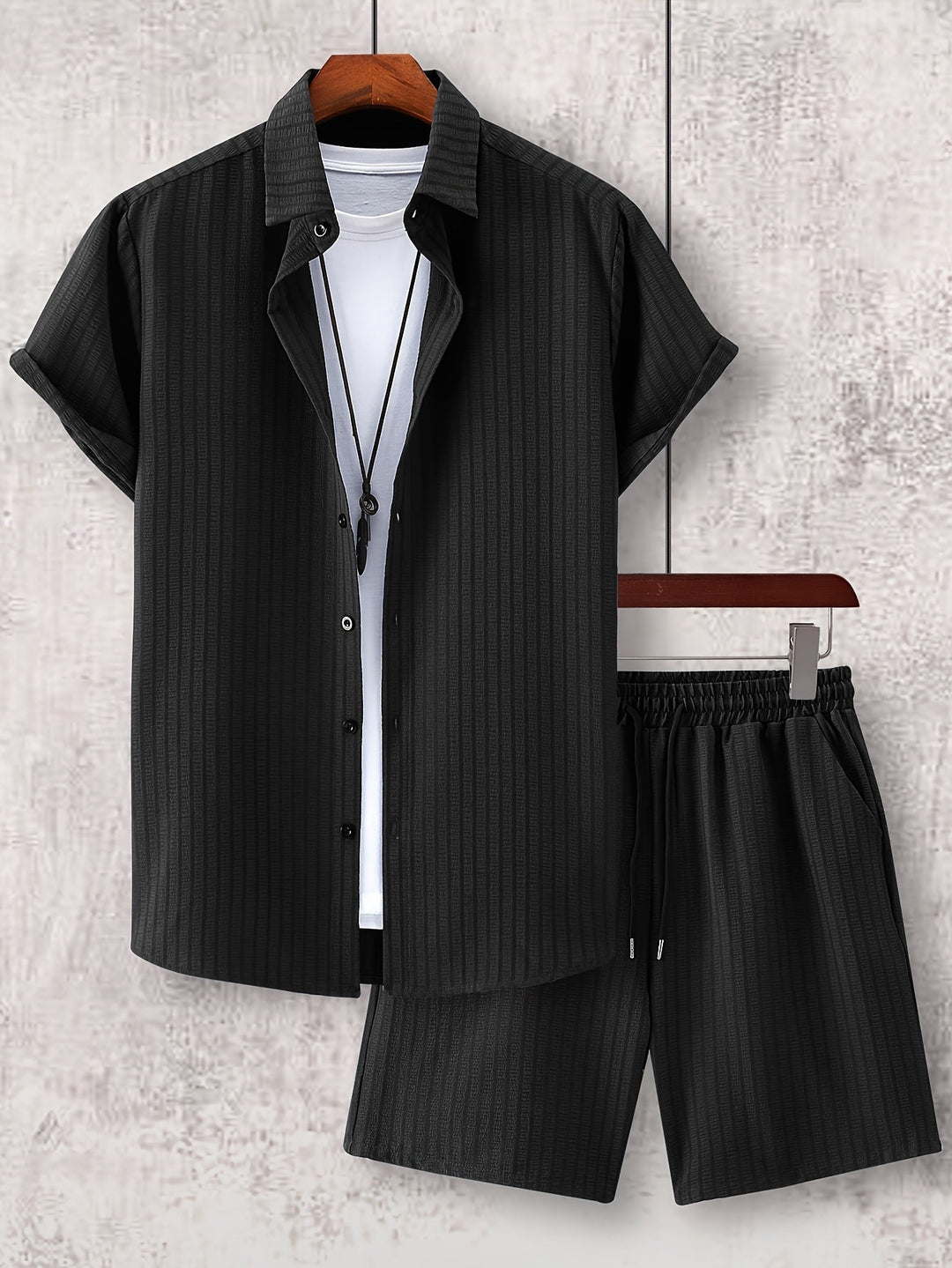 Levoire | Chemise Rayée À Revers Et Shorts Coordonnés Noir