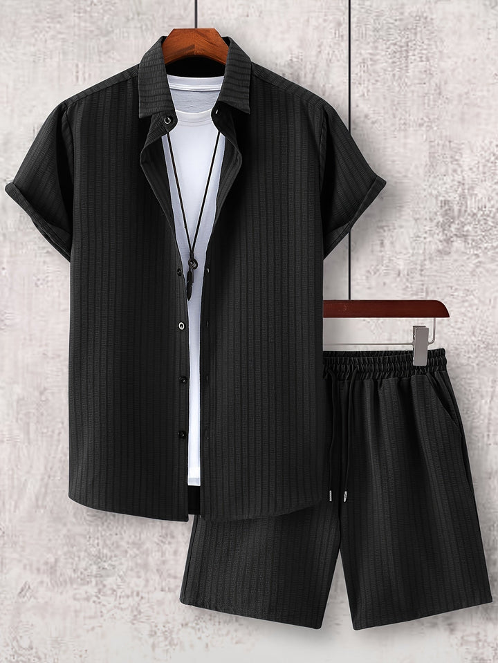 Levoire | Chemise Rayée À Revers Et Shorts Coordonnés Noir