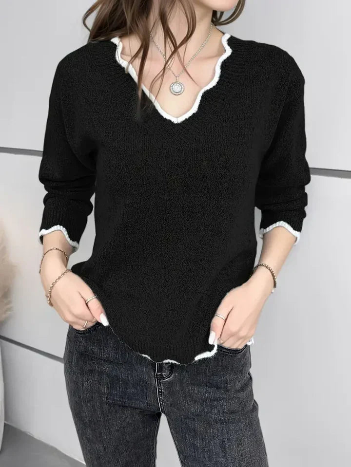 Levoire | Pull Tricot Décontracté Manches Longues Décolleté V Noir