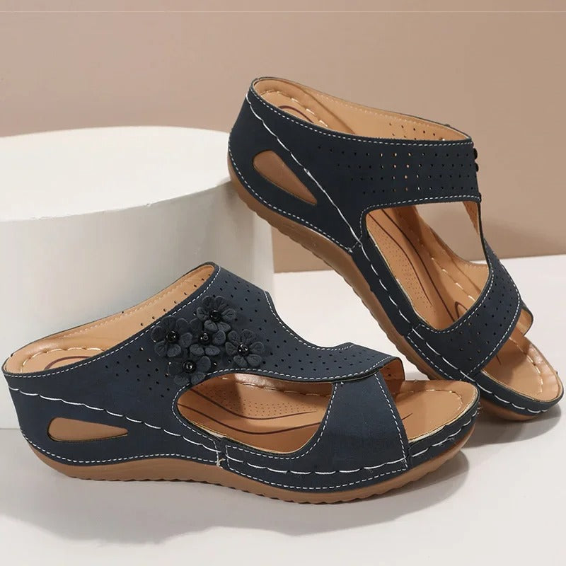 Levoire | Femmes Talons Compensés Avec Design Floral Bleu