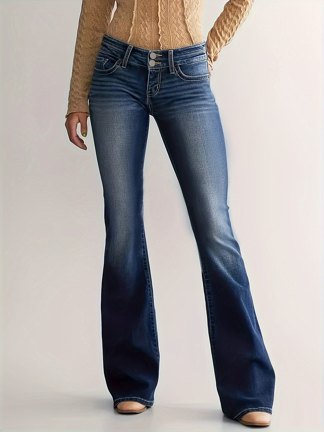 Levoire | Pantalon En Jean Élargi Confortable À Double Boutonnage bleu moyen
