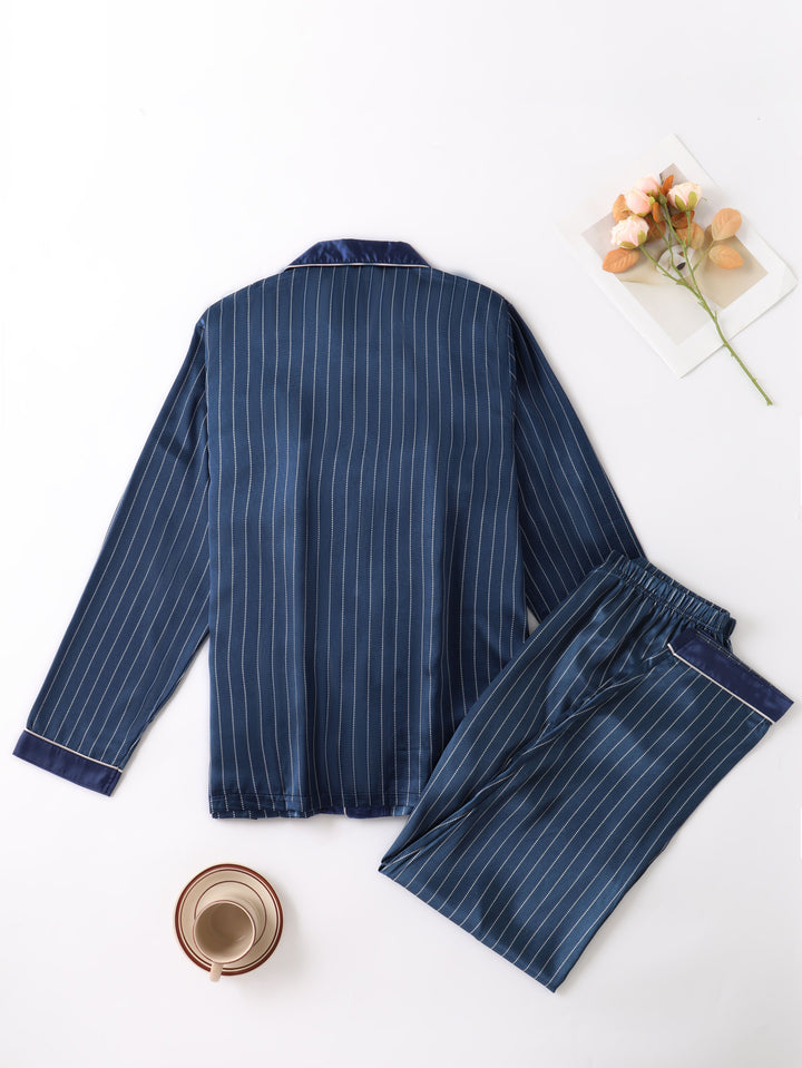 Levoire | Ensemble De Pyjama En Satin Rayé Pour Hommes À Manches Longues