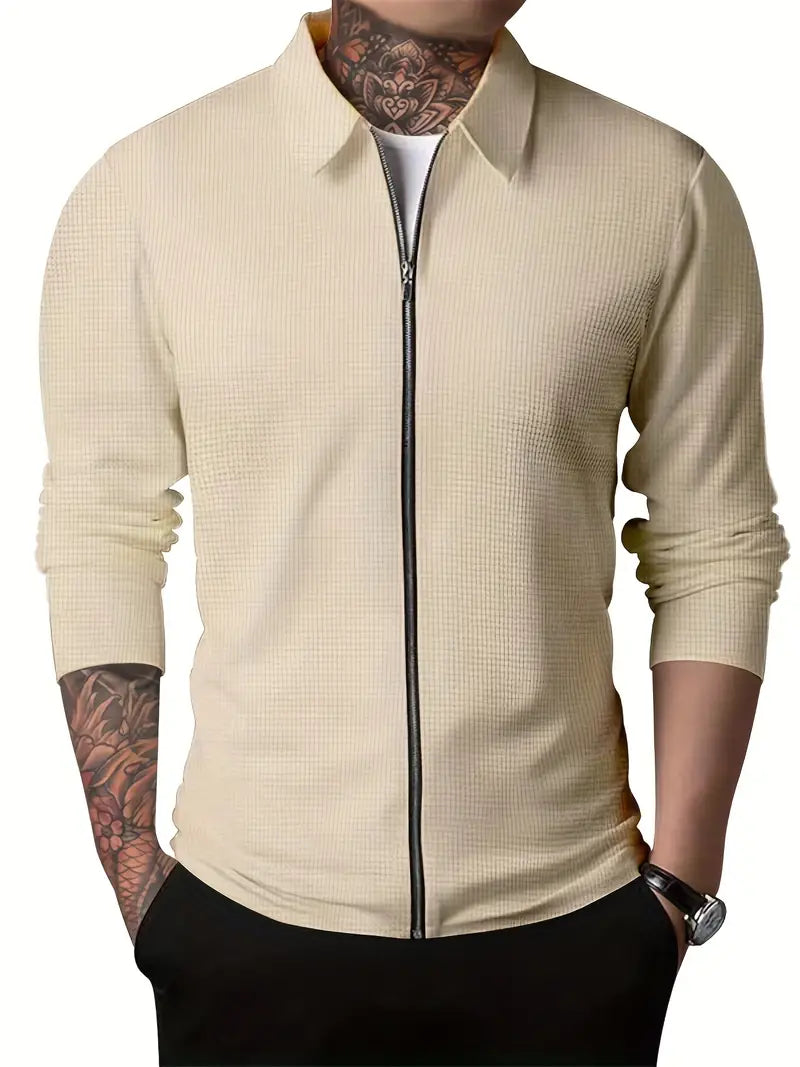 Levoire | Veste Décontractée Pour Hommes Avec Fermeture Éclair Et Col Retourné Pour Hommes Khaki