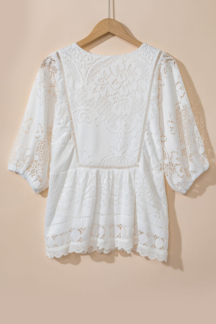 Levoire | Dentelle Crochet Découpé Ourlet Col En V Blouse